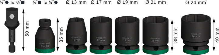 Conjunto de soquetes de impacto Bosch PRO com adaptador, 7 peças.